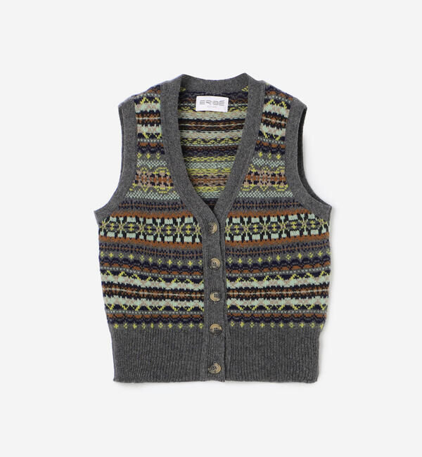  「ERIBE | フェアアイル Vネックニットベスト WOMEN」|ベスト・ジレ|