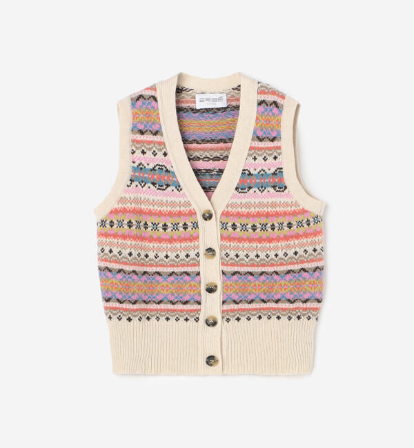  「ERIBE | フェアアイル Vネックニットベスト WOMEN」|ベスト・ジレ|