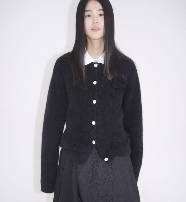  「eunoia | クルーネック 長袖カーディガン WOMEN」|ニット・セーター|BLACK