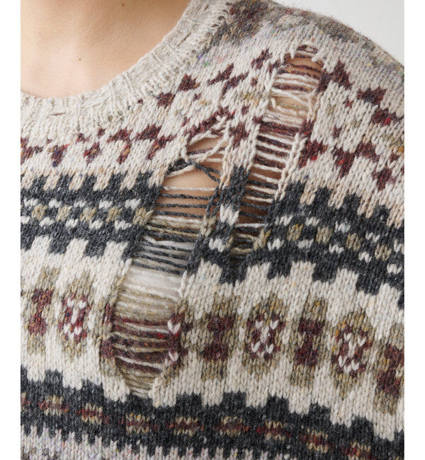  「ダメージフェアアイルニットプルオーバー」|ニット・セーター|