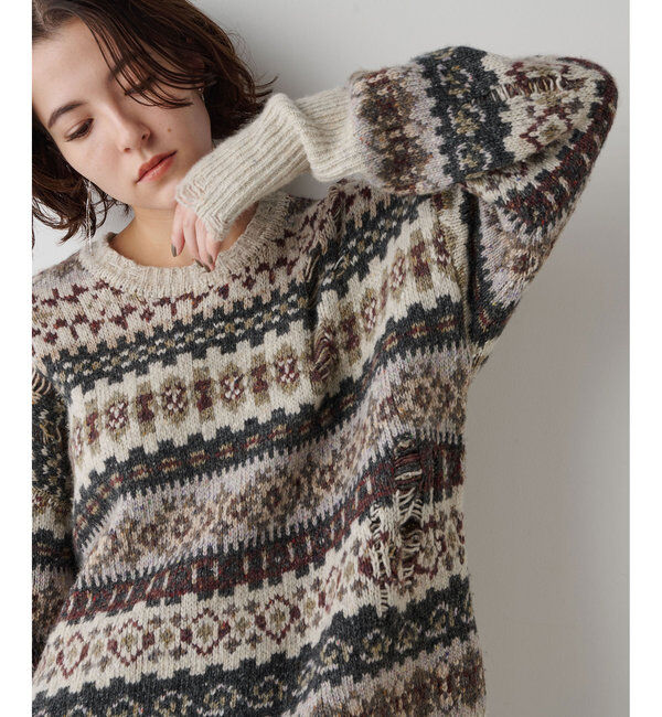  「ダメージフェアアイルニットプルオーバー」|ニット・セーター|