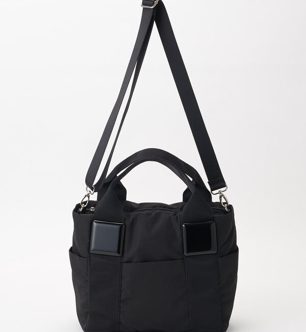  「【ポケット７個/ショルダー付/A4対応】スクエア樹脂パーツトートバッグ M」|トートバッグ|