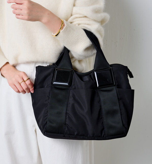  「【ポケット７個/ショルダー付/A4対応】スクエア樹脂パーツトートバッグ M」|トートバッグ|