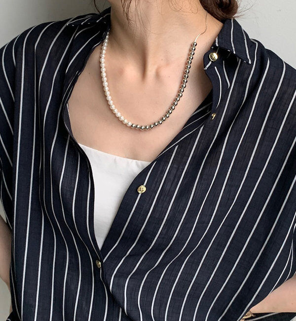  「パール&times;メタルスライドネックレス」|ネックレス|