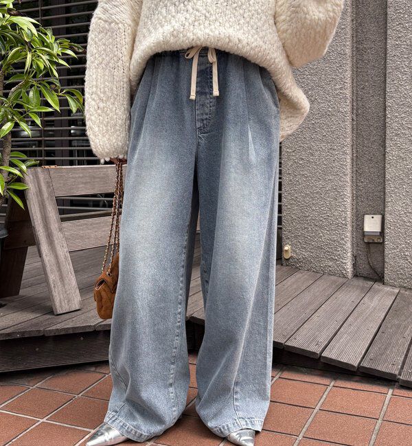  「【新色追加】デニムワイドイージーパンツ」|デニム|