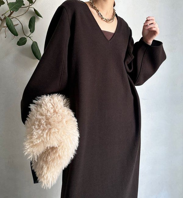  「【前後2WAY】裏起毛袖ボリュームワンピース」|ワンピース|ブラウン