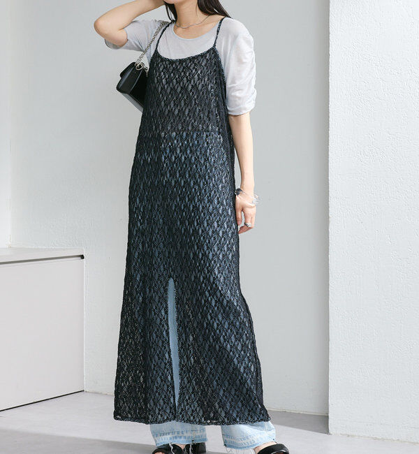  「*【新色追加/リバーシブル/2サイズ展開】レースフラワーキャミワンピース」|ワンピース|ブラック