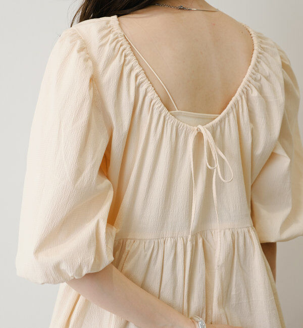  「【前後2WAY】バルーンギャザー5分袖チュニック」|シャツ・ブラウス|