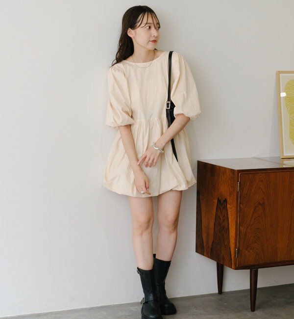  「【前後2WAY】バルーンギャザー5分袖チュニック」|シャツ・ブラウス|