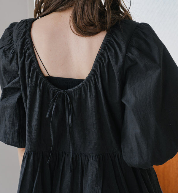  「【前後2WAY】バルーンギャザー5分袖チュニック」|シャツ・ブラウス|ブラック