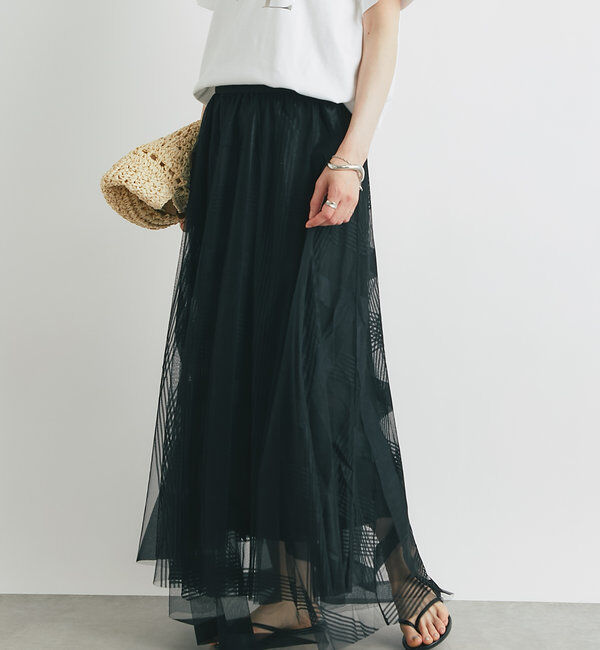  「チュールチェック柄フレアスカート」|スカート|