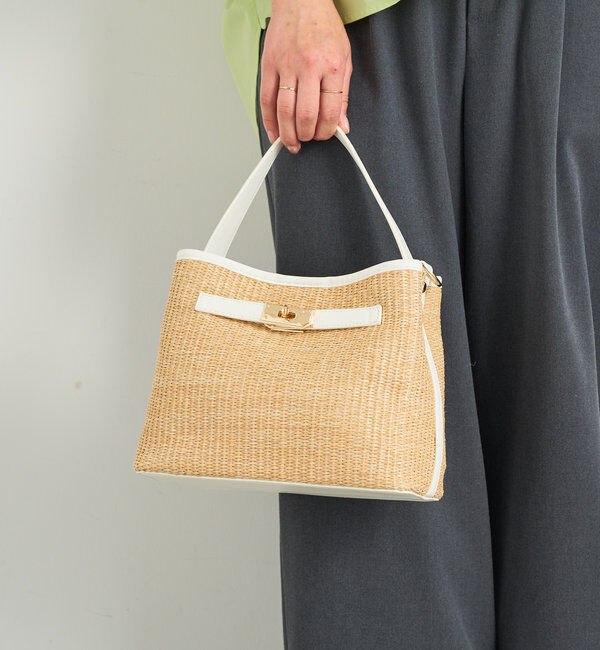  「ひねり金具レザーハンドルカゴバッグ」|クラッチバッグ|