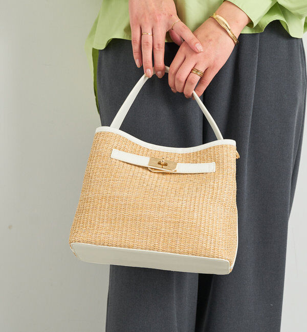  「ひねり金具レザーハンドルカゴバッグ」|クラッチバッグ|