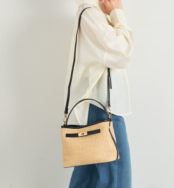  「ひねり金具レザーハンドルカゴバッグ」|クラッチバッグ|