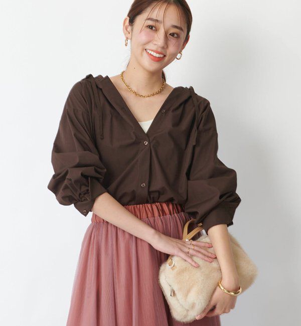  「《新色追加・オールシーズン活躍》ハイカウントフードブラウス」|シャツ・ブラウス|ブラウン
