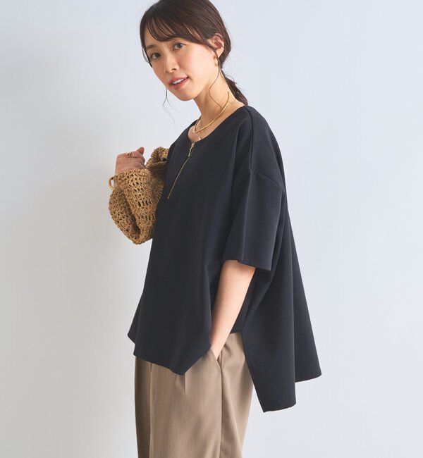  「《楽ちんきちんと見え》ハーフジップダンボールポンチョ」|Tシャツ・カットソー|