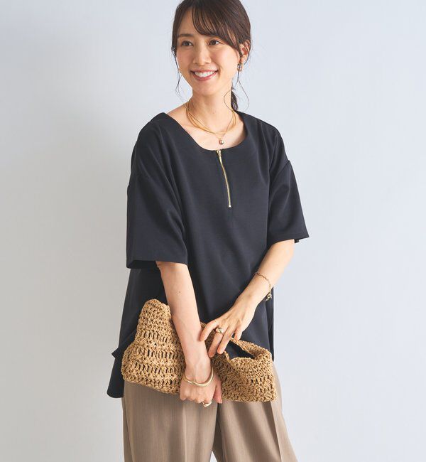  「《楽ちんきちんと見え》ハーフジップダンボールポンチョ」|Tシャツ・カットソー|