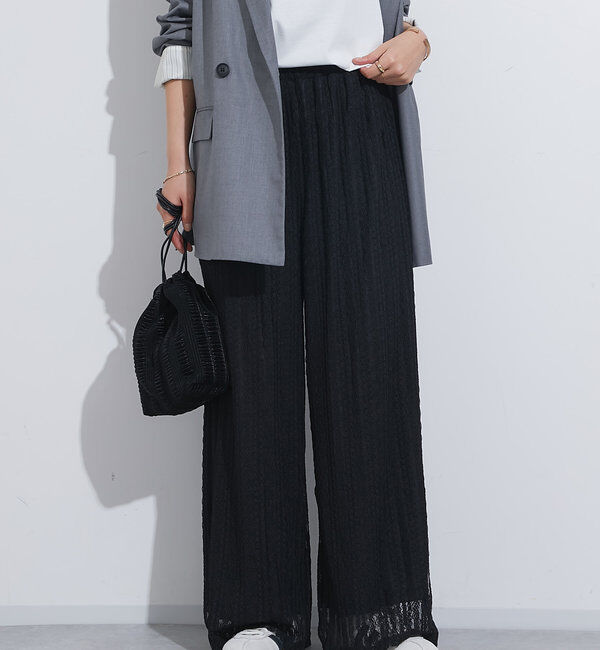  「《リラクシーな履き心地》ストレッチレースイージーパンツ」|その他|ブラック