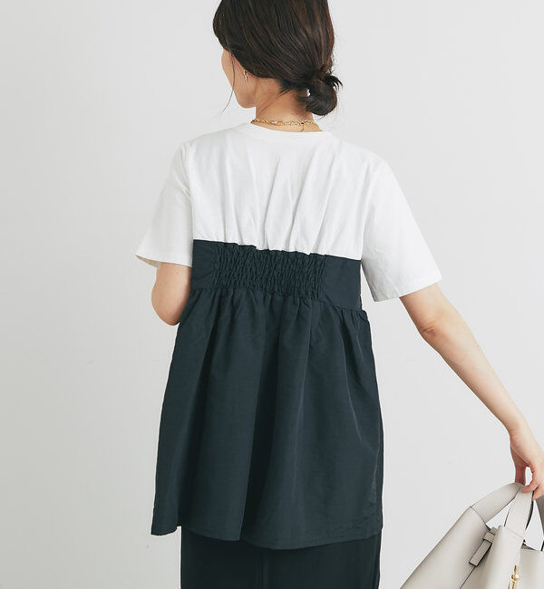  「《スタイルアップ効果◎》ドッキング切替Tシャツ」|Tシャツ・カットソー|