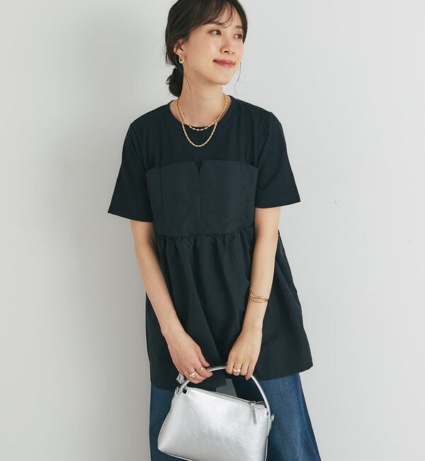  「《スタイルアップ効果◎》ドッキング切替Tシャツ」|Tシャツ・カットソー|