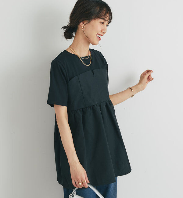  「《スタイルアップ効果◎》ドッキング切替Tシャツ」|Tシャツ・カットソー|