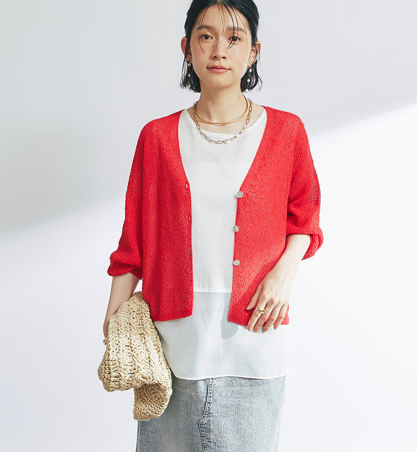  「《軽量・通気性・吸水速乾性》イージーケア和紙ニットカーディガン」|ニット・セーター|