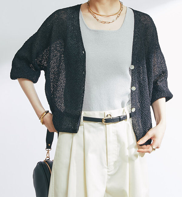  「《軽量・通気性・吸水速乾性》イージーケア和紙ニットカーディガン」|ニット・セーター|ブラック