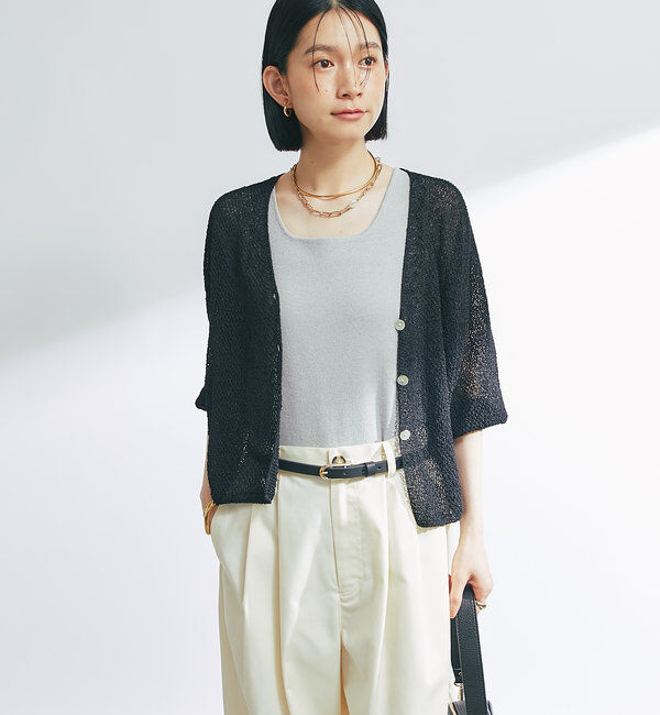  「《軽量・通気性・吸水速乾性》イージーケア和紙ニットカーディガン」|ニット・セーター|