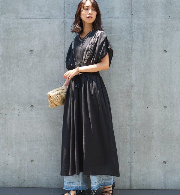  「《綿100％・一枚で着映え》刺繍ウエストシャーリングワンピース」|その他|