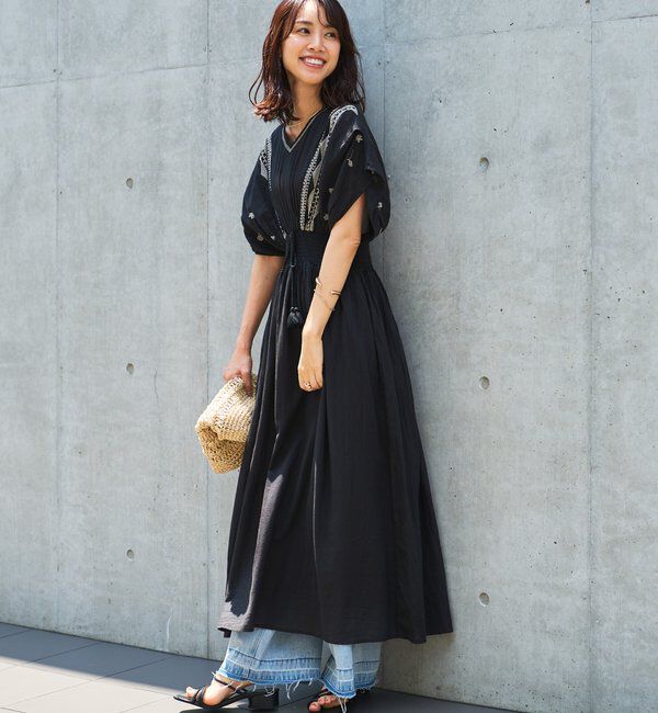  「《綿100％・一枚で着映え》刺繍ウエストシャーリングワンピース」|その他|