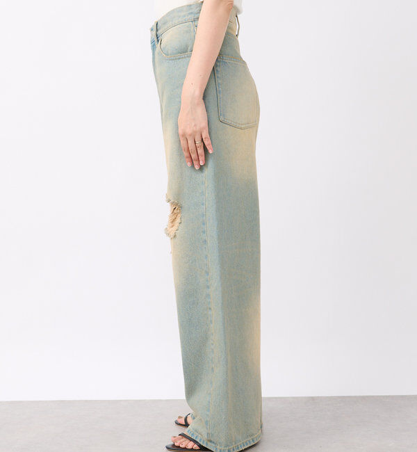  「【MONN.:.(モン)】ハイライズダメージDENIM」|デニム|