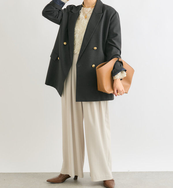  「【ゆったり着やすい】ウールライクピークドラペルジャケット」|テーラードジャケット|