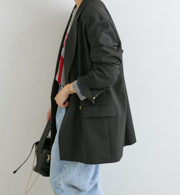  「【ゆったり着やすい】ウールライクピークドラペルジャケット」|テーラードジャケット|