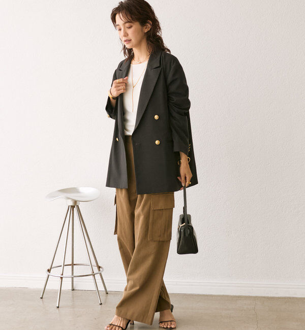  「【ゆったり着やすい】ウールライクピークドラペルジャケット」|テーラードジャケット|