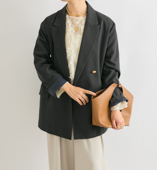  「【ゆったり着やすい】ウールライクピークドラペルジャケット」|テーラードジャケット|