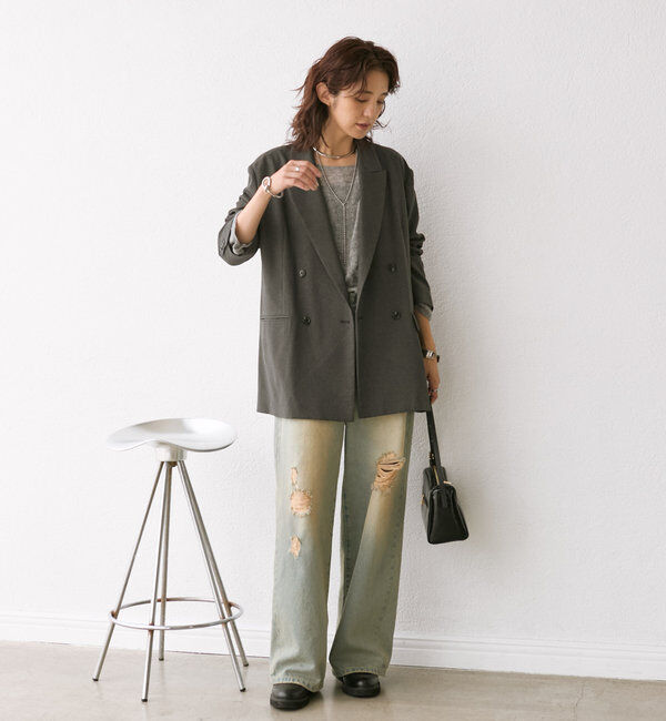  「【ゆったり着やすい】ウールライクピークドラペルジャケット」|テーラードジャケット|