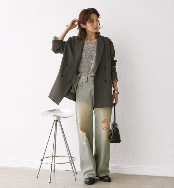  「【ゆったり着やすい】ウールライクピークドラペルジャケット」|テーラードジャケット|