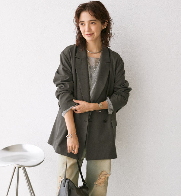  「【ゆったり着やすい】ウールライクピークドラペルジャケット」|テーラードジャケット|