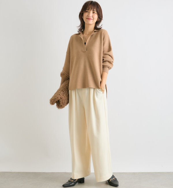  「【秋冬素材が登場！】両面起毛タックワイドスラックス」|チノ|