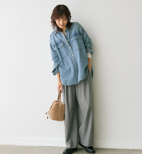  「【秋冬素材が登場！】両面起毛タックワイドスラックス」|チノ|