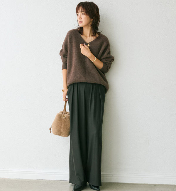  「【秋冬素材が登場！】両面起毛タックワイドスラックス」|チノ|