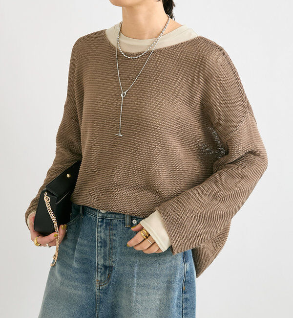  「【さらっと着やすい】ギマコットンボートネックニット」|ニット・セーター|モカ