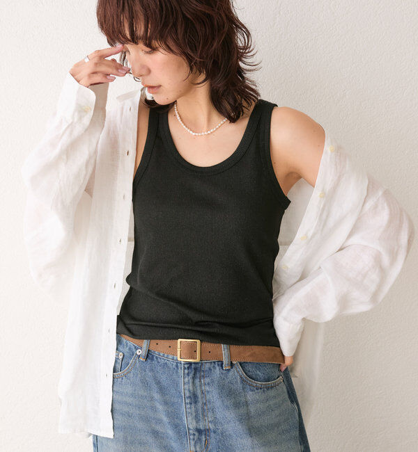  「【コーデのポイントに】ラメリブタンクトップ」|キャミソール|