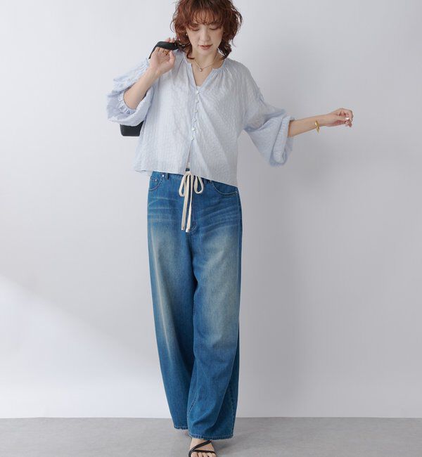  「【着映え】ストライプギャザーブラウス」|シャツ・ブラウス|