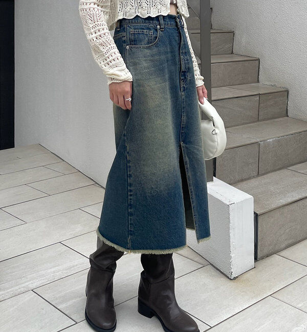  「[mline]ミディ丈デニムスカート」|スカート|ブルー