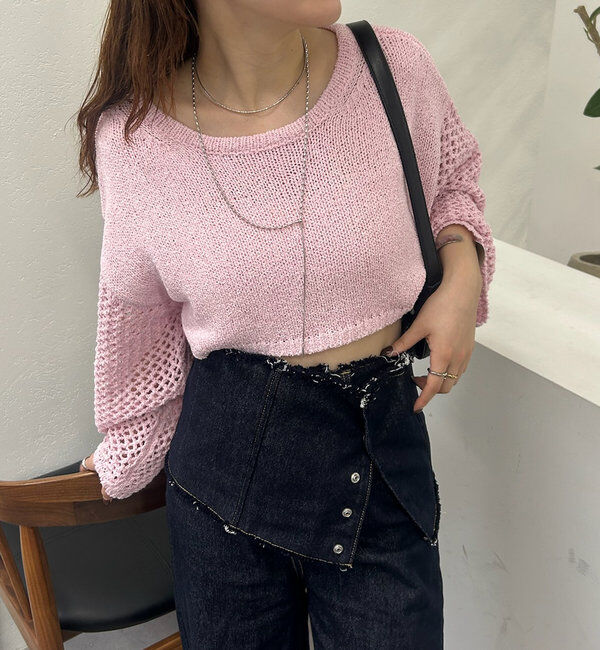  「メッシュスリーブショートニット」|パーカー|