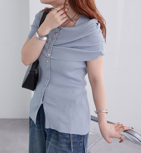  「オフショルデザイン半袖ニット」|ニット・セーター|