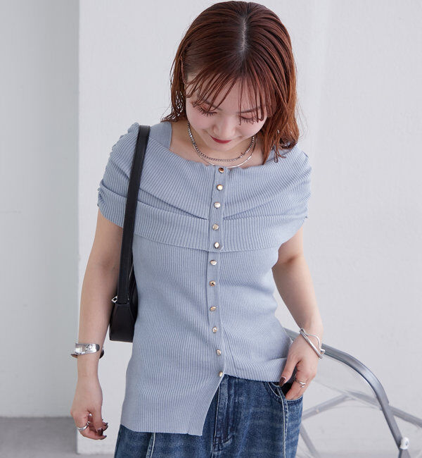  「オフショルデザイン半袖ニット」|ニット・セーター|