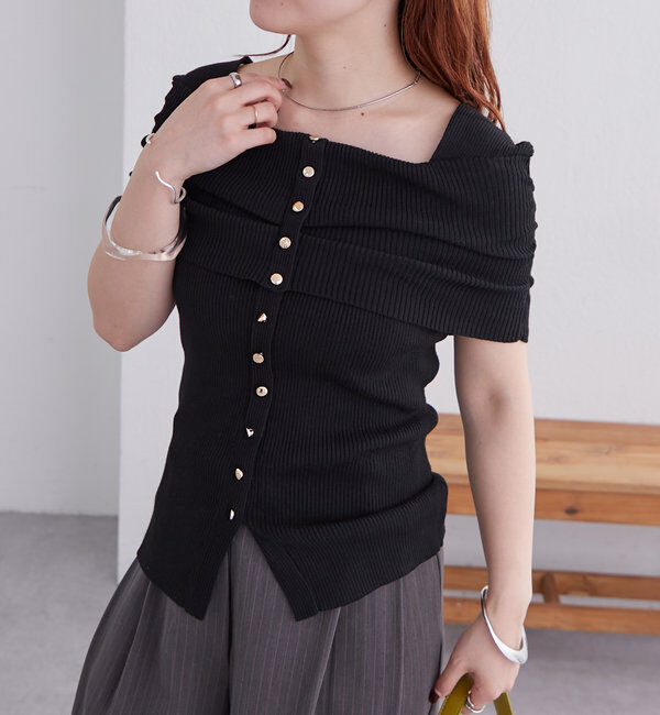  「オフショルデザイン半袖ニット」|ニット・セーター|