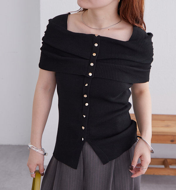  「オフショルデザイン半袖ニット」|ニット・セーター|